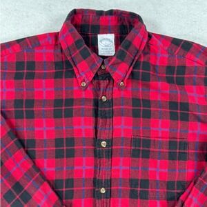 Brooks Brothers 1818 Regent Fit Red Black Plaid Flannel Button Down Shirt Mens L